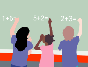 Illustration of kids at chalkboard