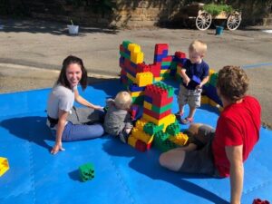 Family playing legos