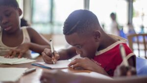 A young man studying