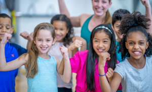 Kids having fun with yoga